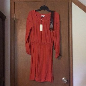 Burnt orange peasant dress with leather belt